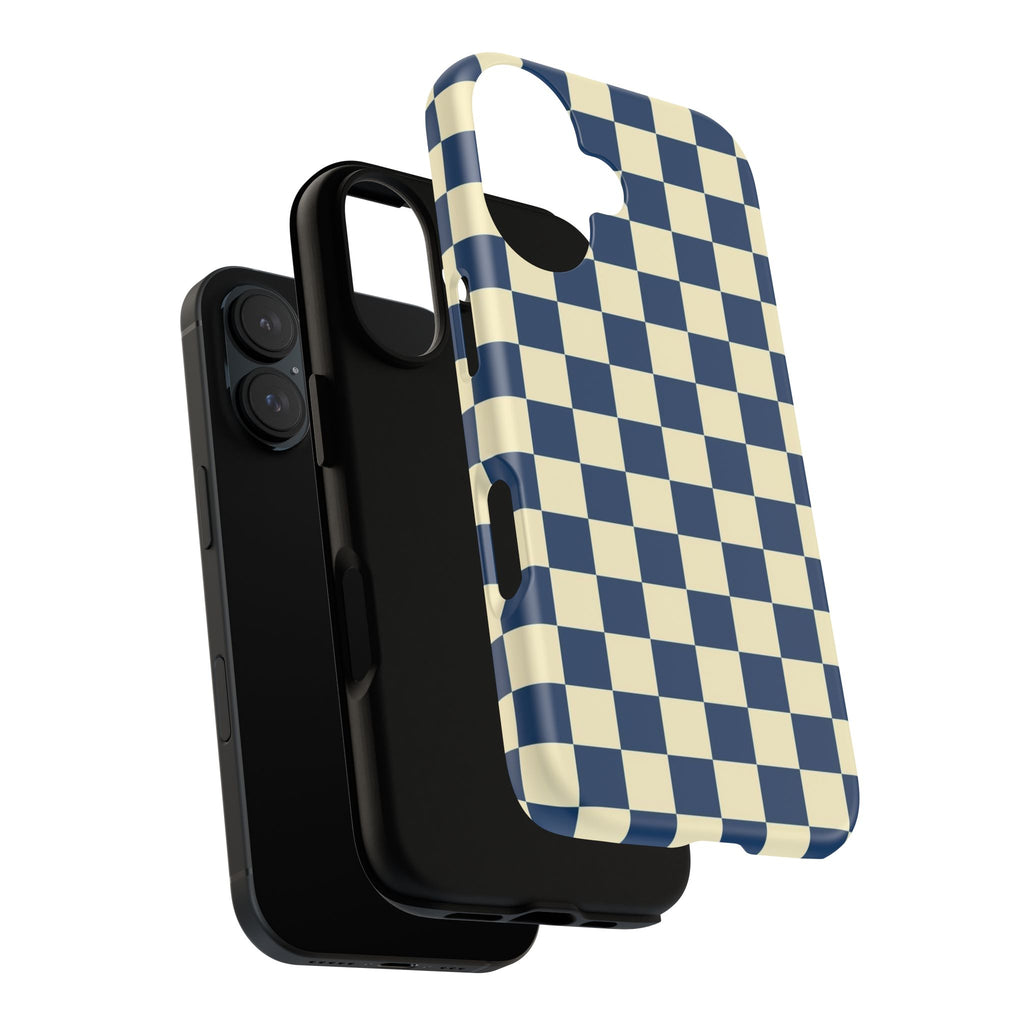 Checkerboard Phone Case — Retro Navy & Cream Protective Tough Case