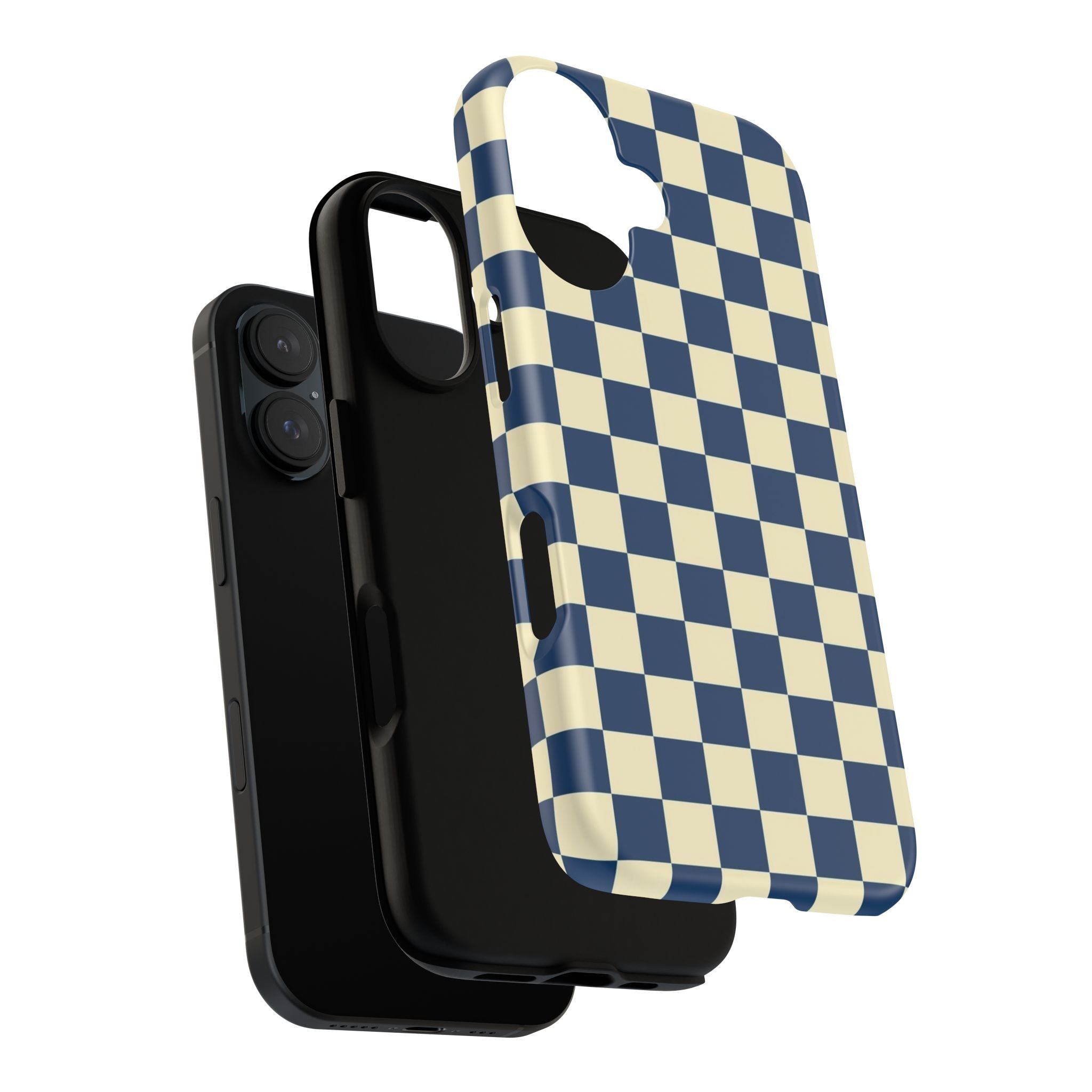 Checkerboard Phone Case — Retro Navy & Cream Protective Tough Case