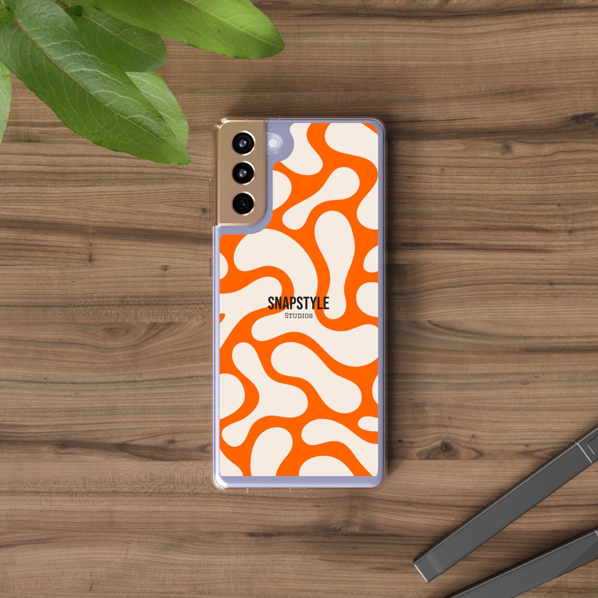 Clear Case — Retro Orange Swirl Phone Case with "SNAPSTYLE" Logo