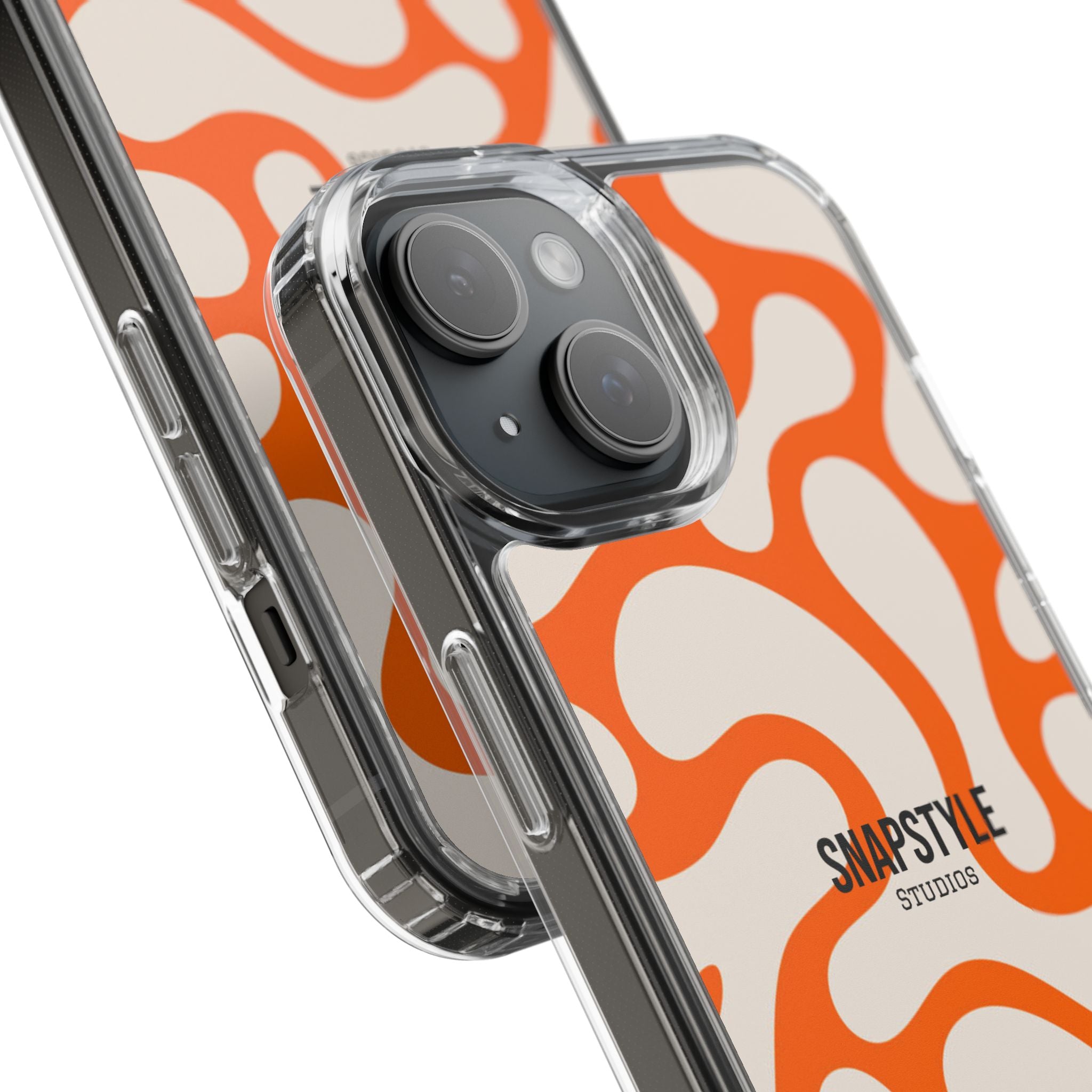 Clear Case — Retro Orange Swirl Phone Case with "SNAPSTYLE" Logo