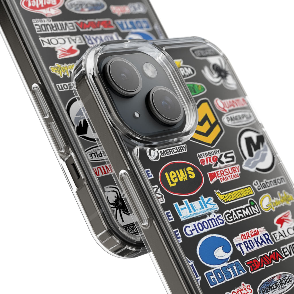 Clear Phone Case — Fishing Brand Sticker Collage Design