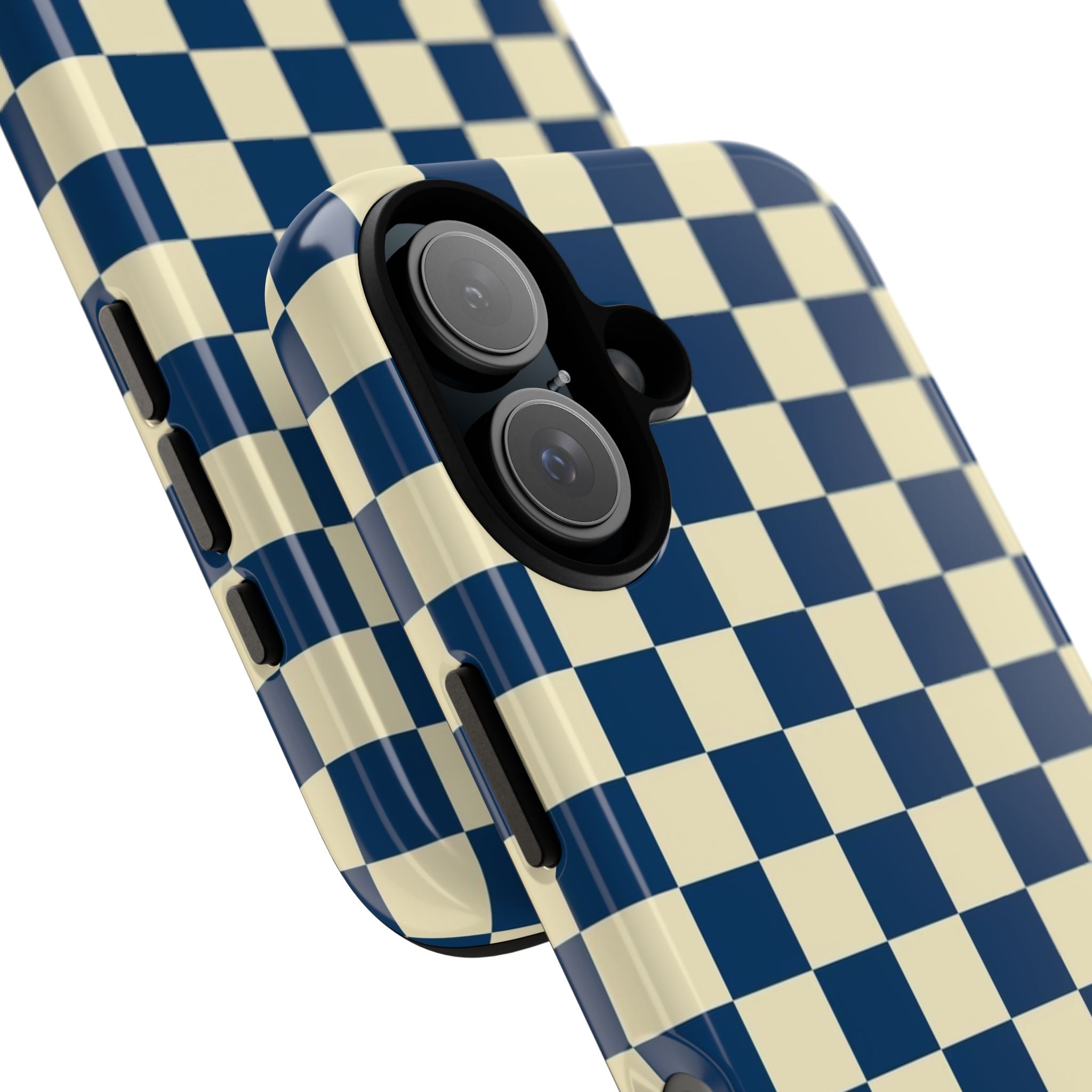 Checkerboard Phone Case — Retro Navy & Cream Protective Tough Case