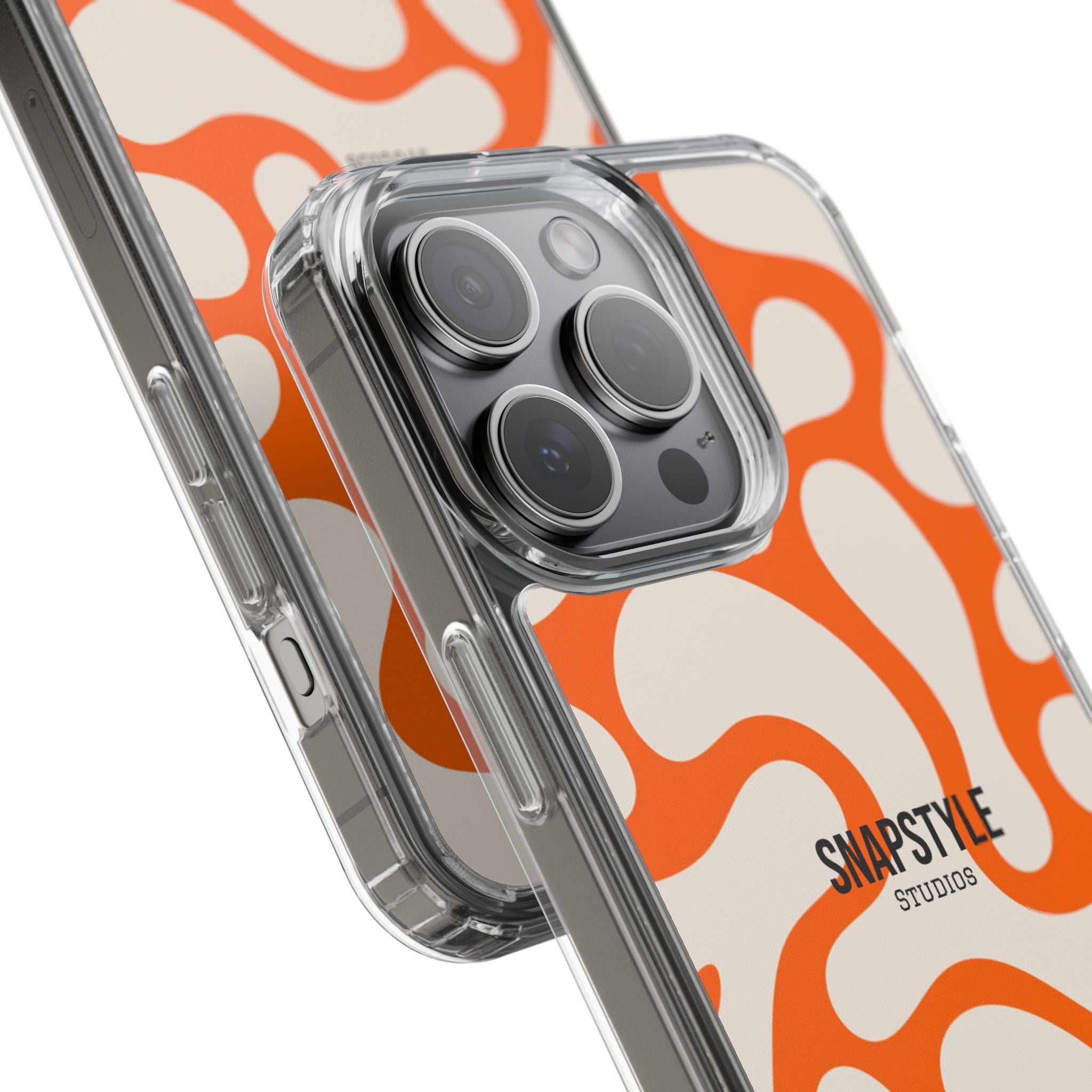 Clear Case — Retro Orange Swirl Phone Case with "SNAPSTYLE" Logo