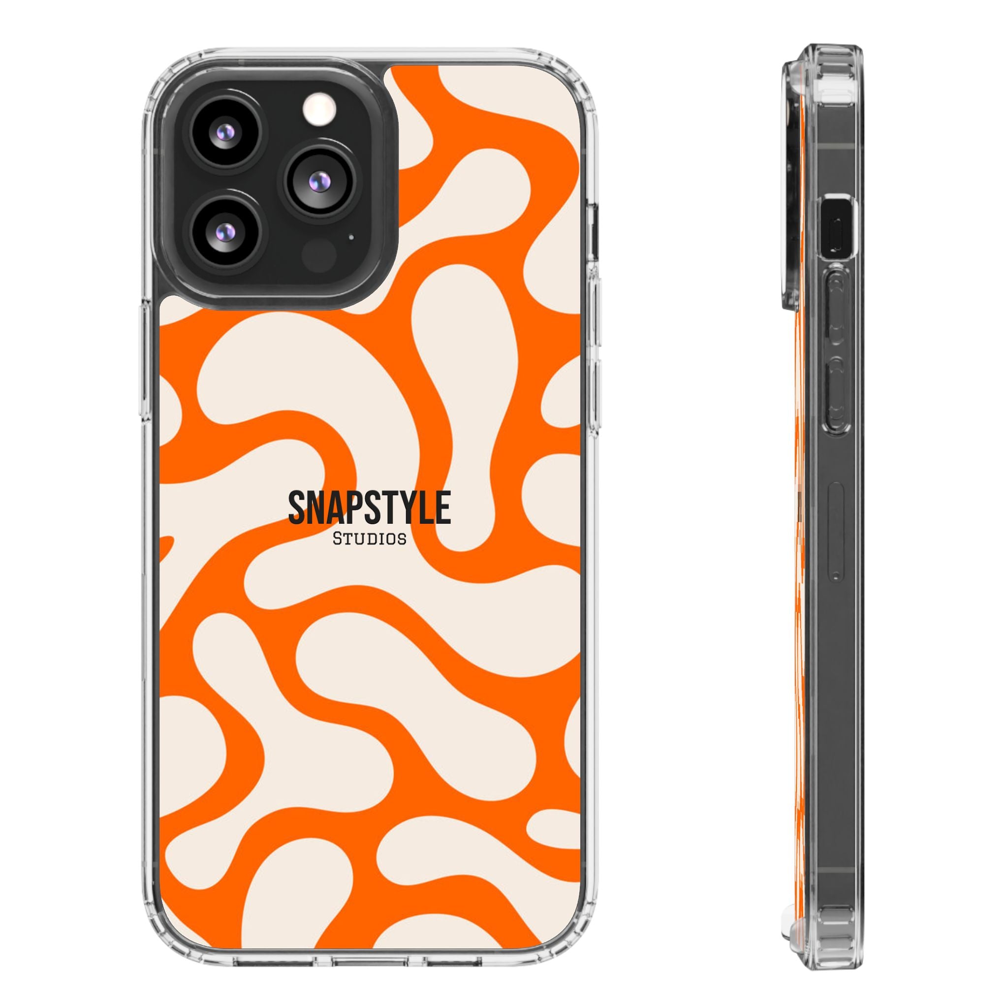 Clear Case — Retro Orange Swirl Phone Case with "SNAPSTYLE" Logo
