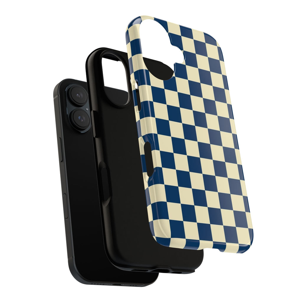 Checkerboard Phone Case — Retro Navy & Cream Protective Tough Case
