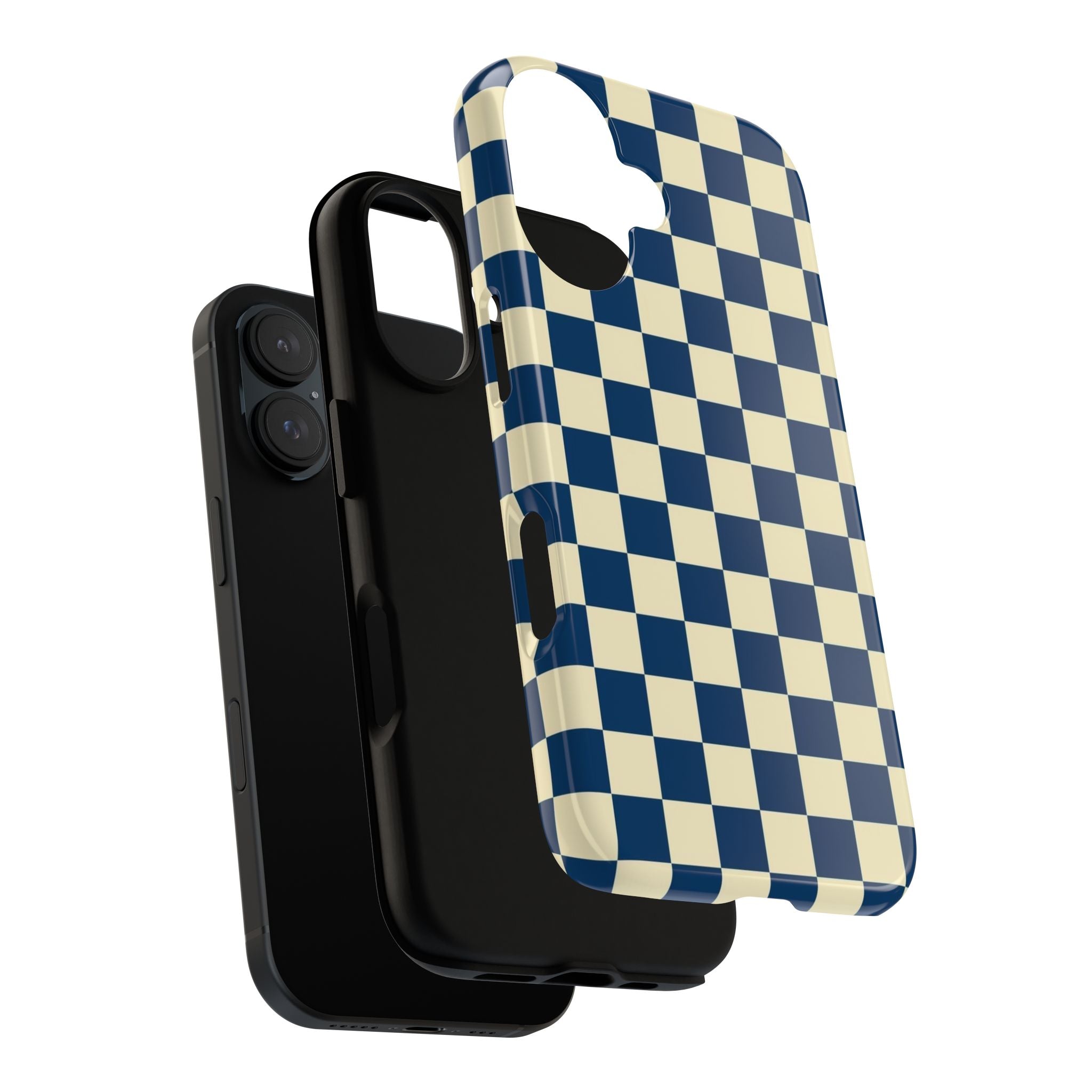 Checkerboard Phone Case — Retro Navy & Cream Protective Tough Case