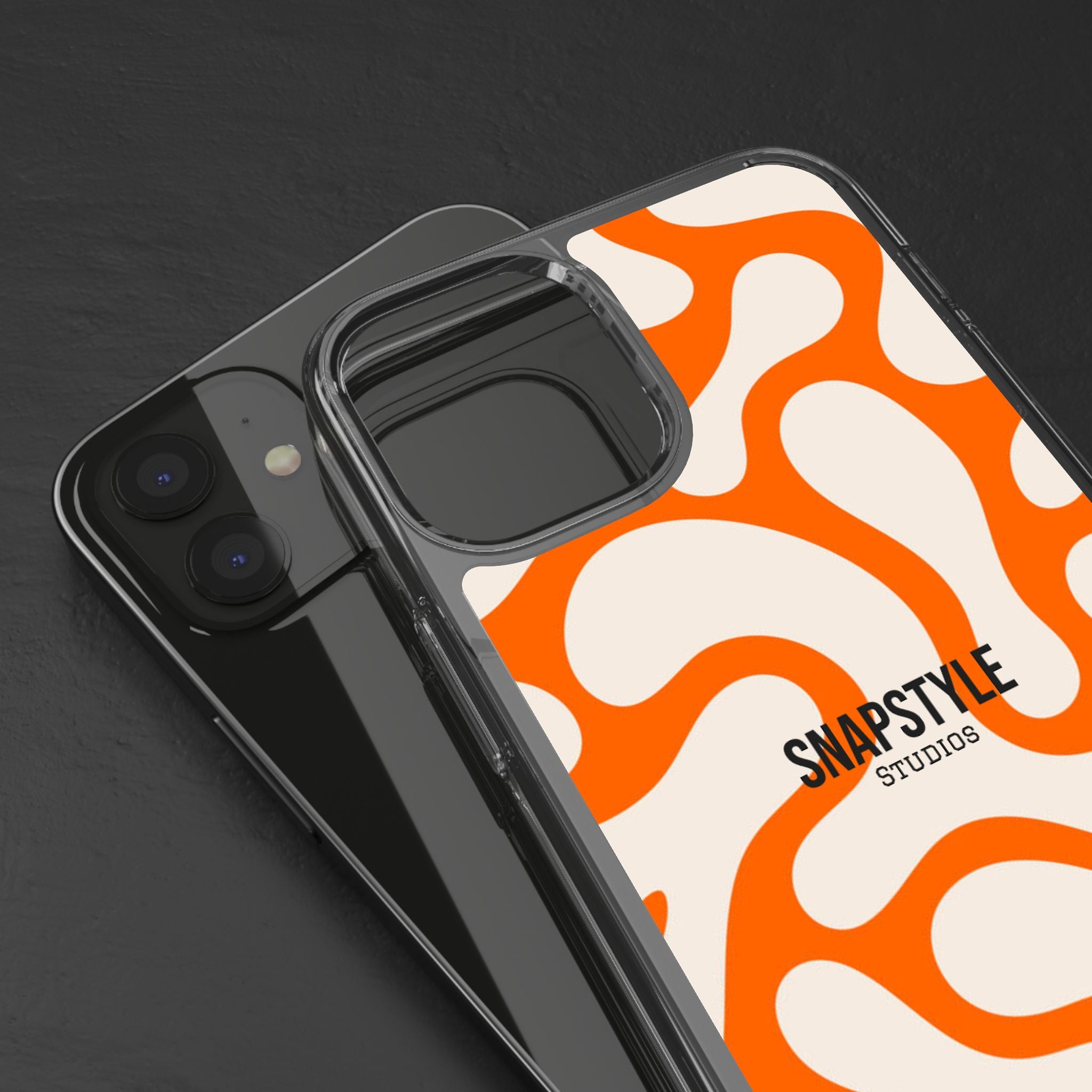 Clear Case — Retro Orange Swirl Phone Case with "SNAPSTYLE" Logo