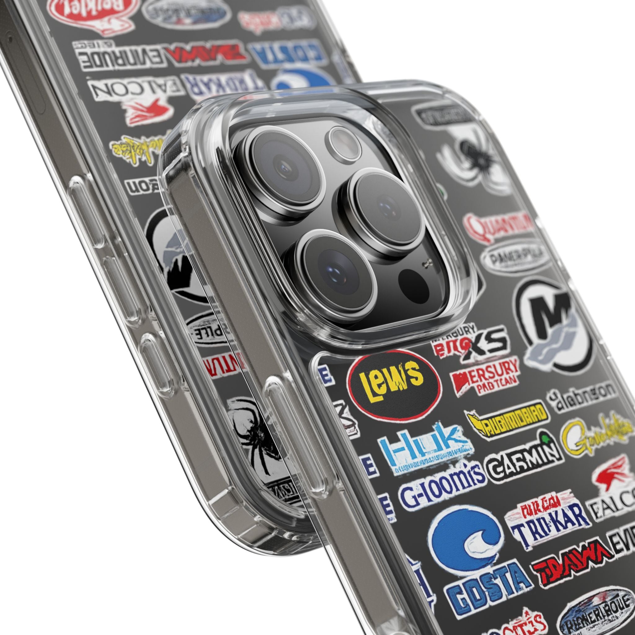 Clear Phone Case — Fishing Brand Sticker Collage Design