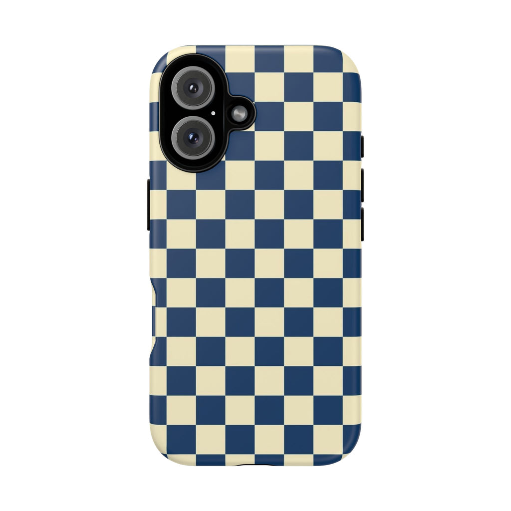 Checkerboard Phone Case — Retro Navy & Cream Protective Tough Case