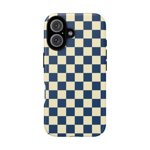 Checkerboard Phone Case — Retro Navy & Cream Protective Tough Case