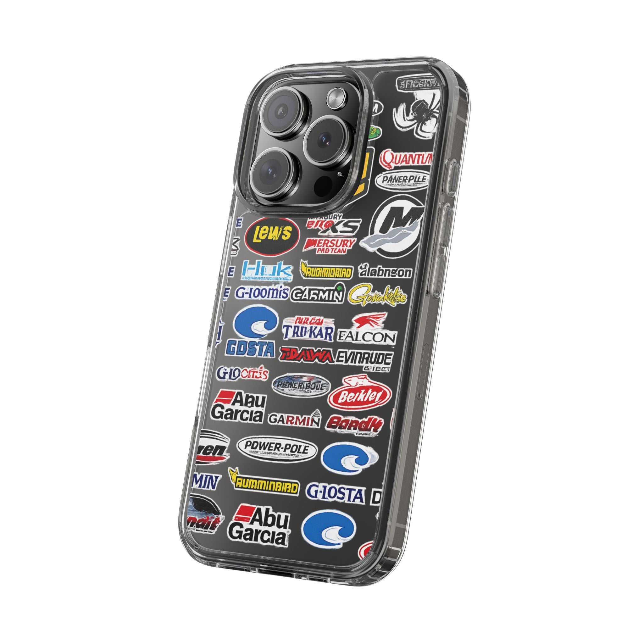 Clear Phone Case — Fishing Brand Sticker Collage Design