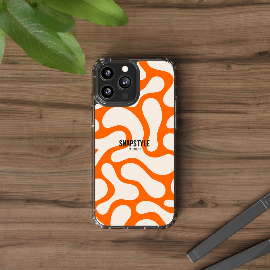 Clear Case — Retro Orange Swirl Phone Case with "SNAPSTYLE" Logo