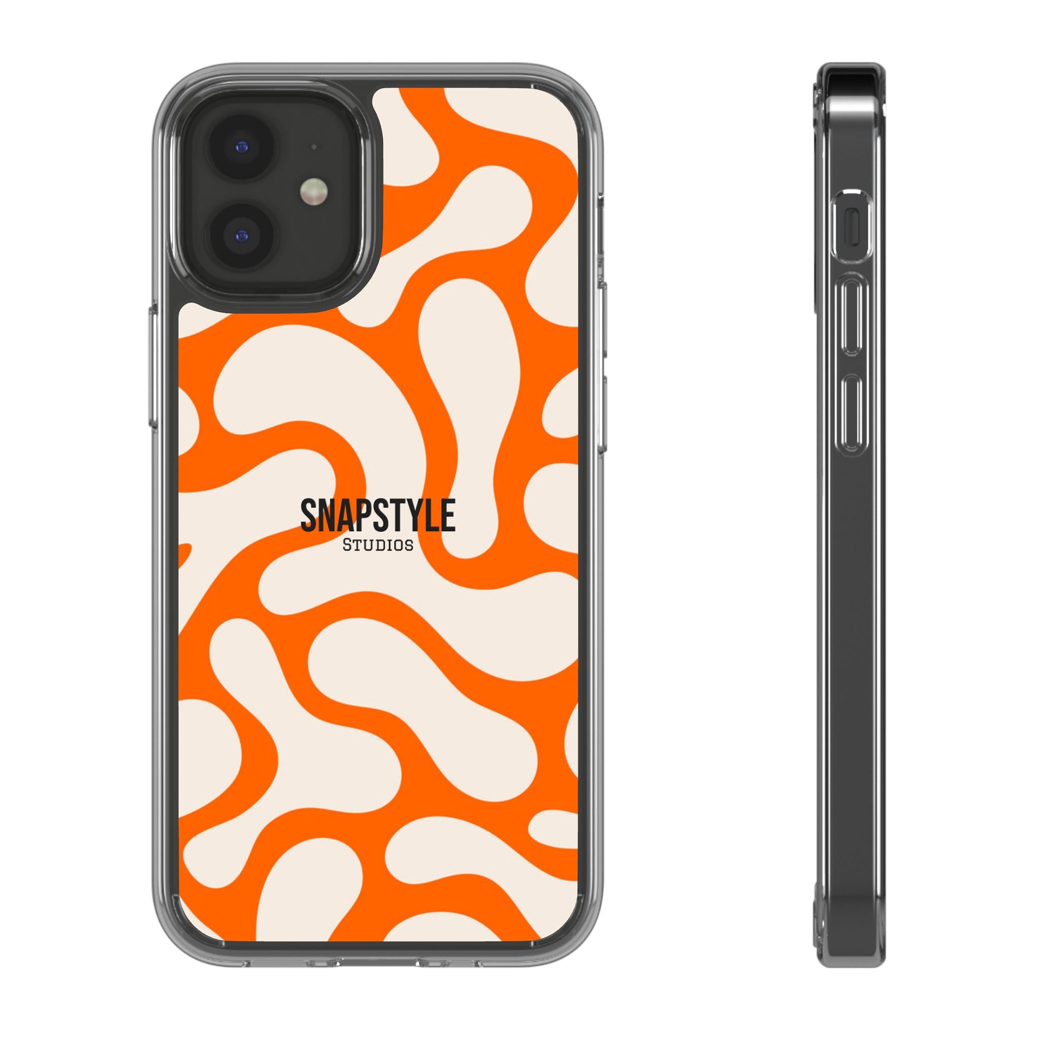 Clear Case — Retro Orange Swirl Phone Case with "SNAPSTYLE" Logo