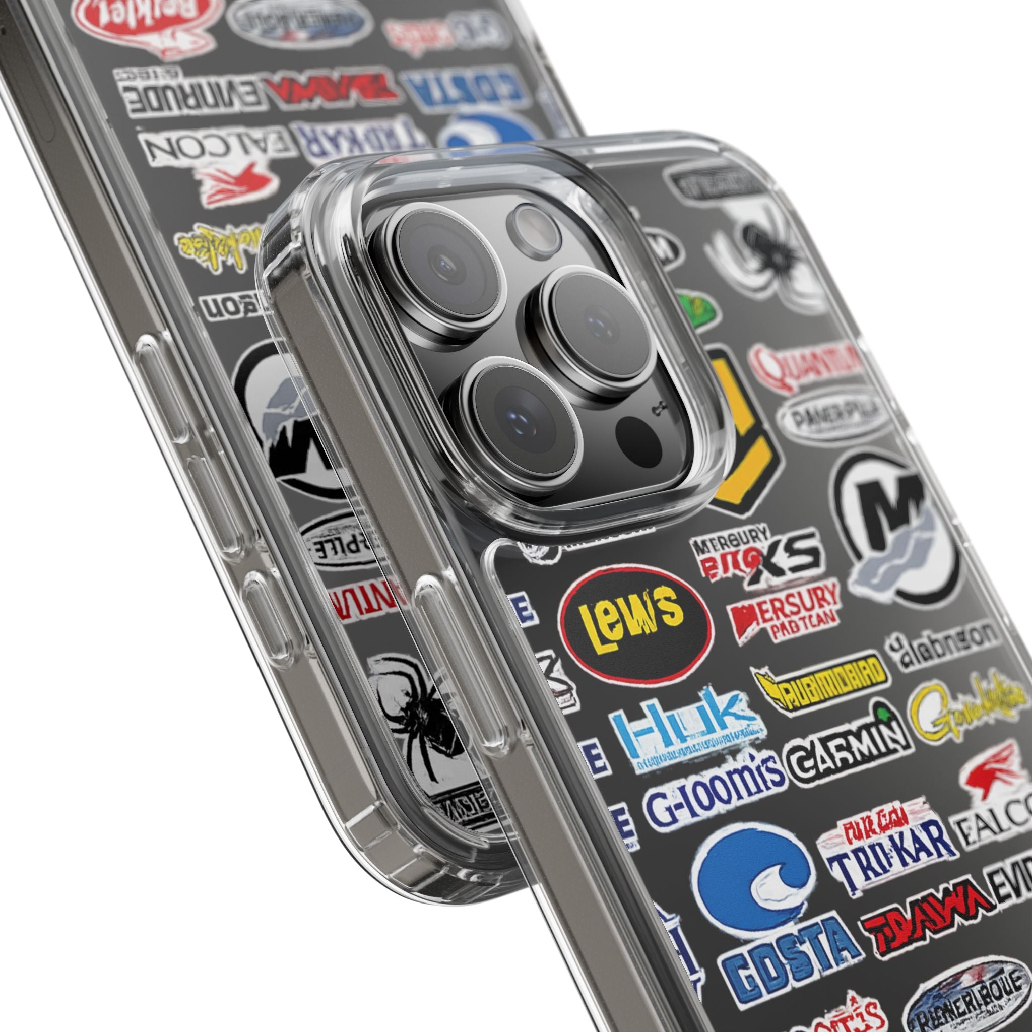 Clear Phone Case — Fishing Brand Sticker Collage Design