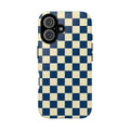Checkerboard Phone Case — Retro Navy & Cream Protective Tough Case