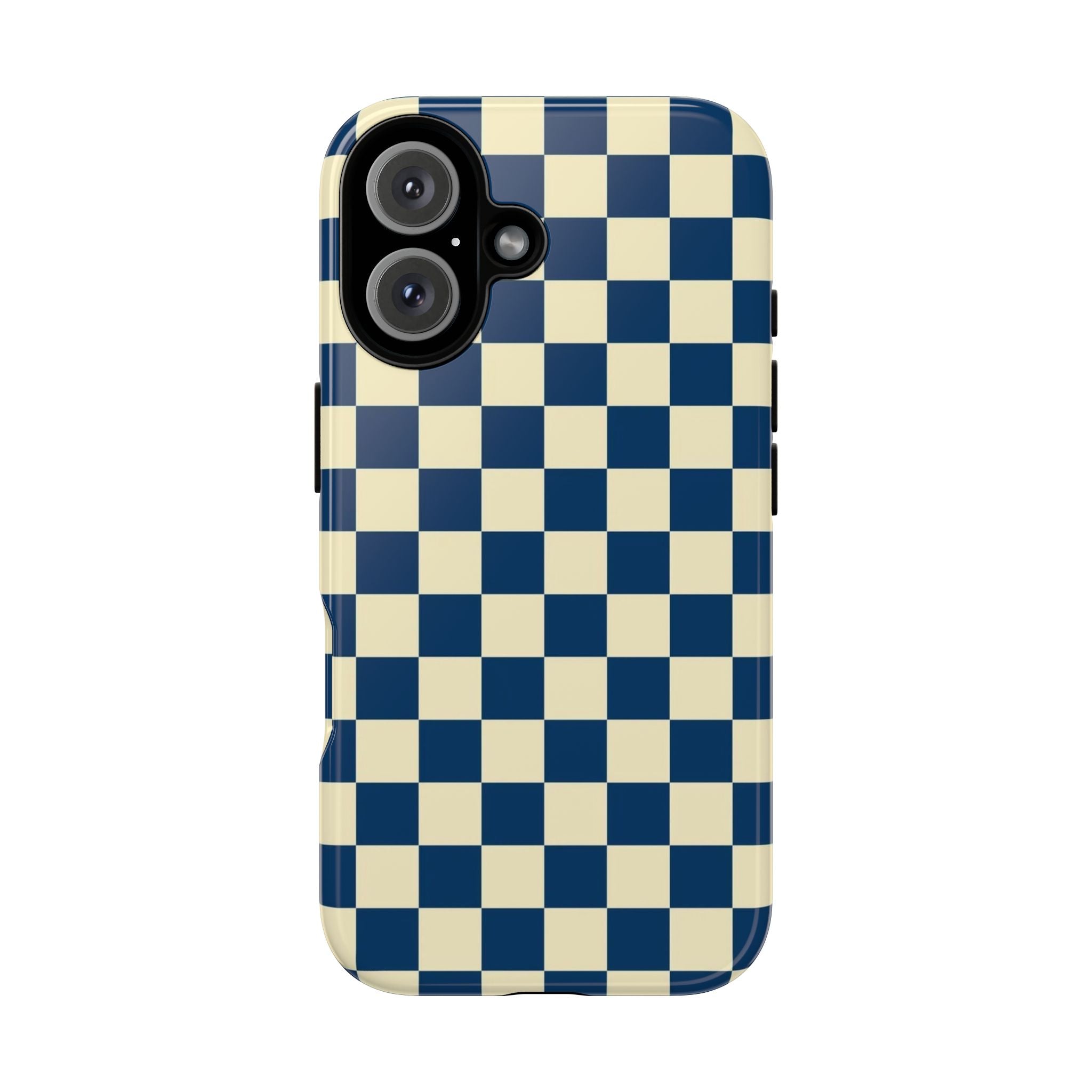 Checkerboard Phone Case — Retro Navy & Cream Protective Tough Case