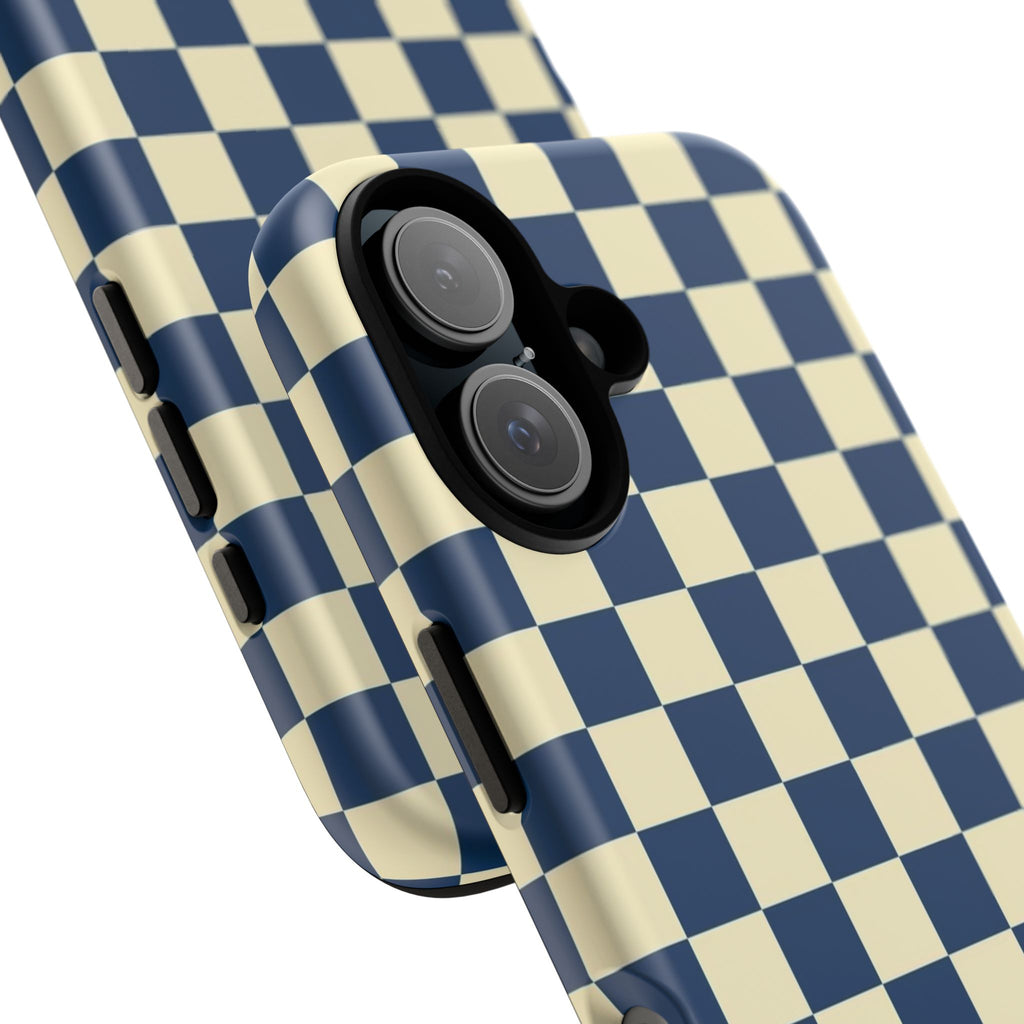 Checkerboard Phone Case — Retro Navy & Cream Protective Tough Case