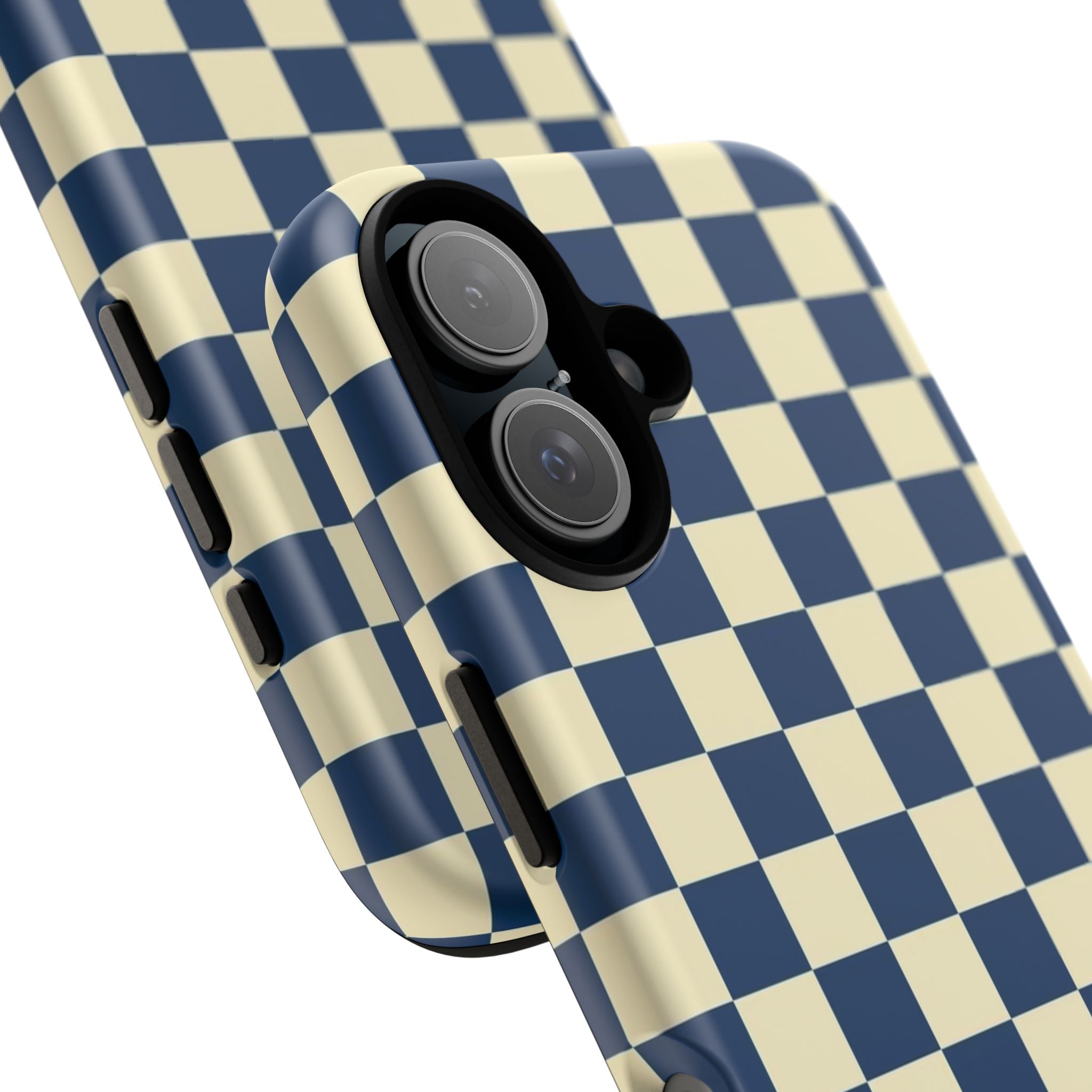 Checkerboard Phone Case — Retro Navy & Cream Protective Tough Case