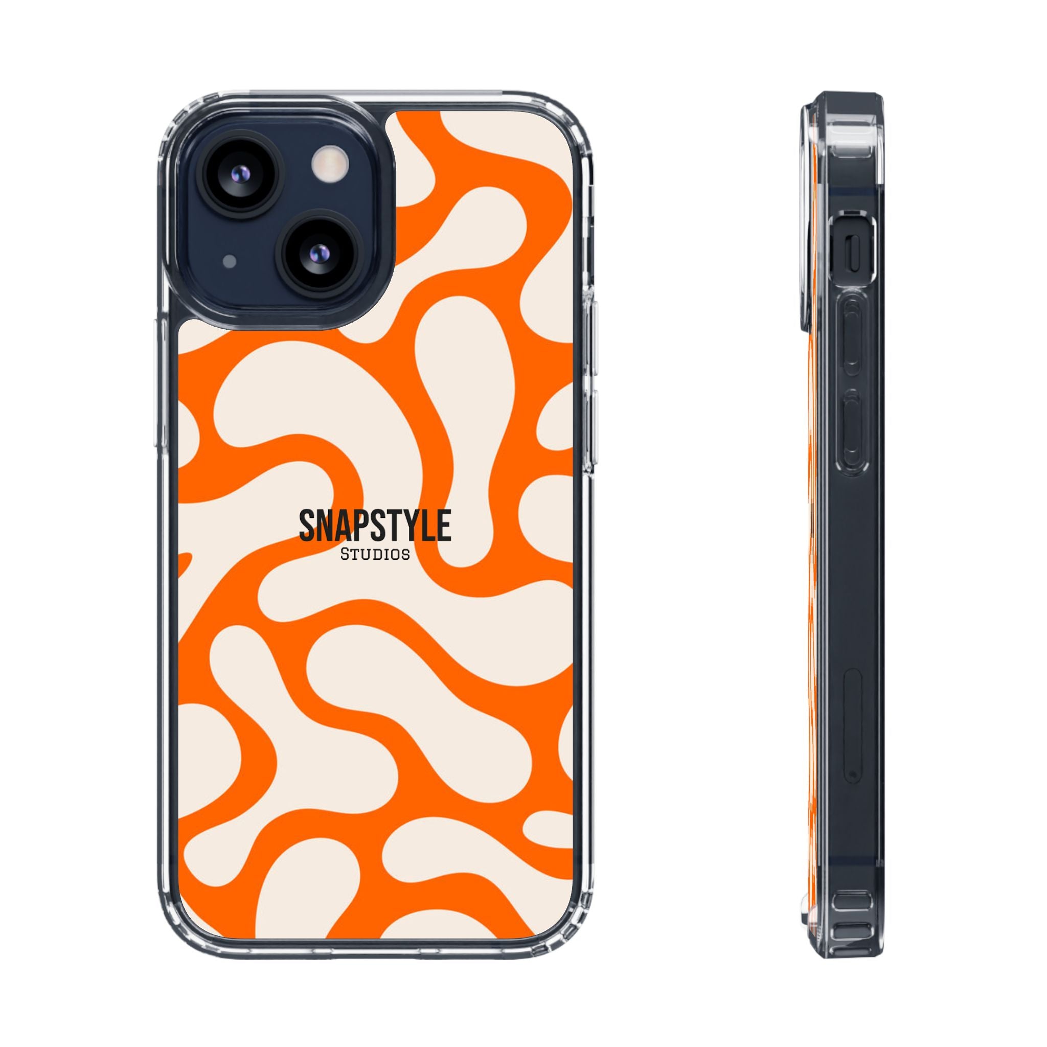 Clear Case — Retro Orange Swirl Phone Case with "SNAPSTYLE" Logo