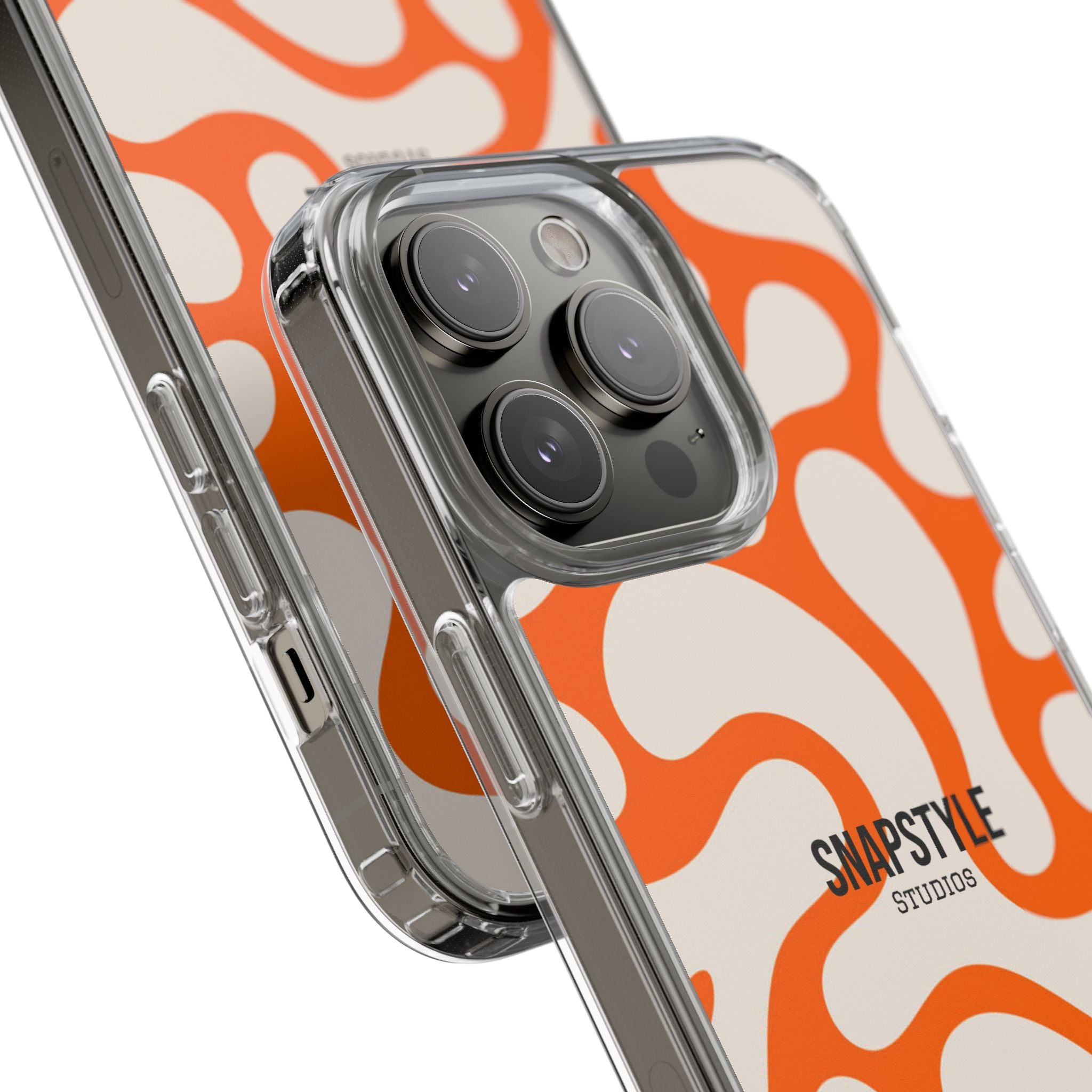 Clear Case — Retro Orange Swirl Phone Case with "SNAPSTYLE" Logo