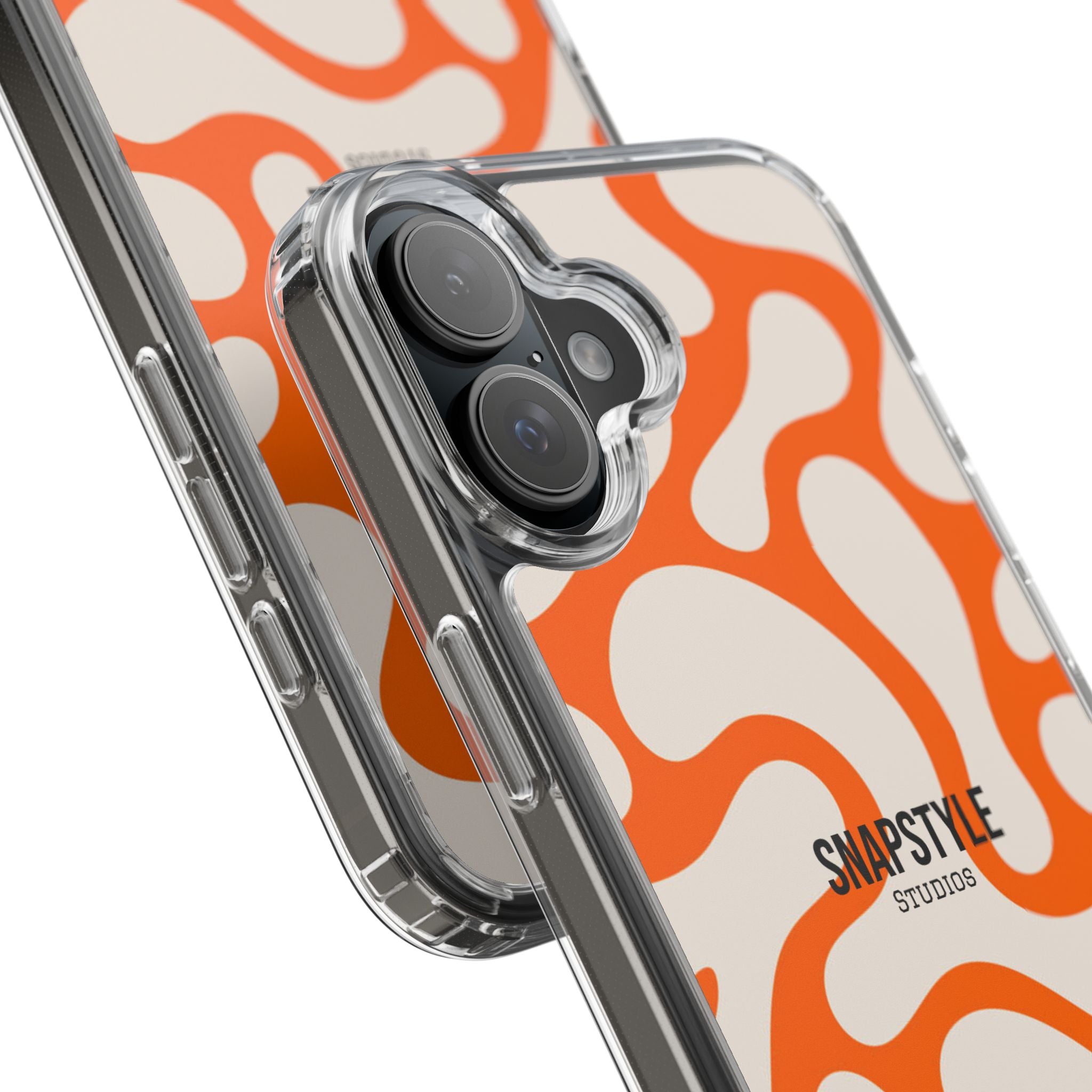 Clear Case — Retro Orange Swirl Phone Case with "SNAPSTYLE" Logo