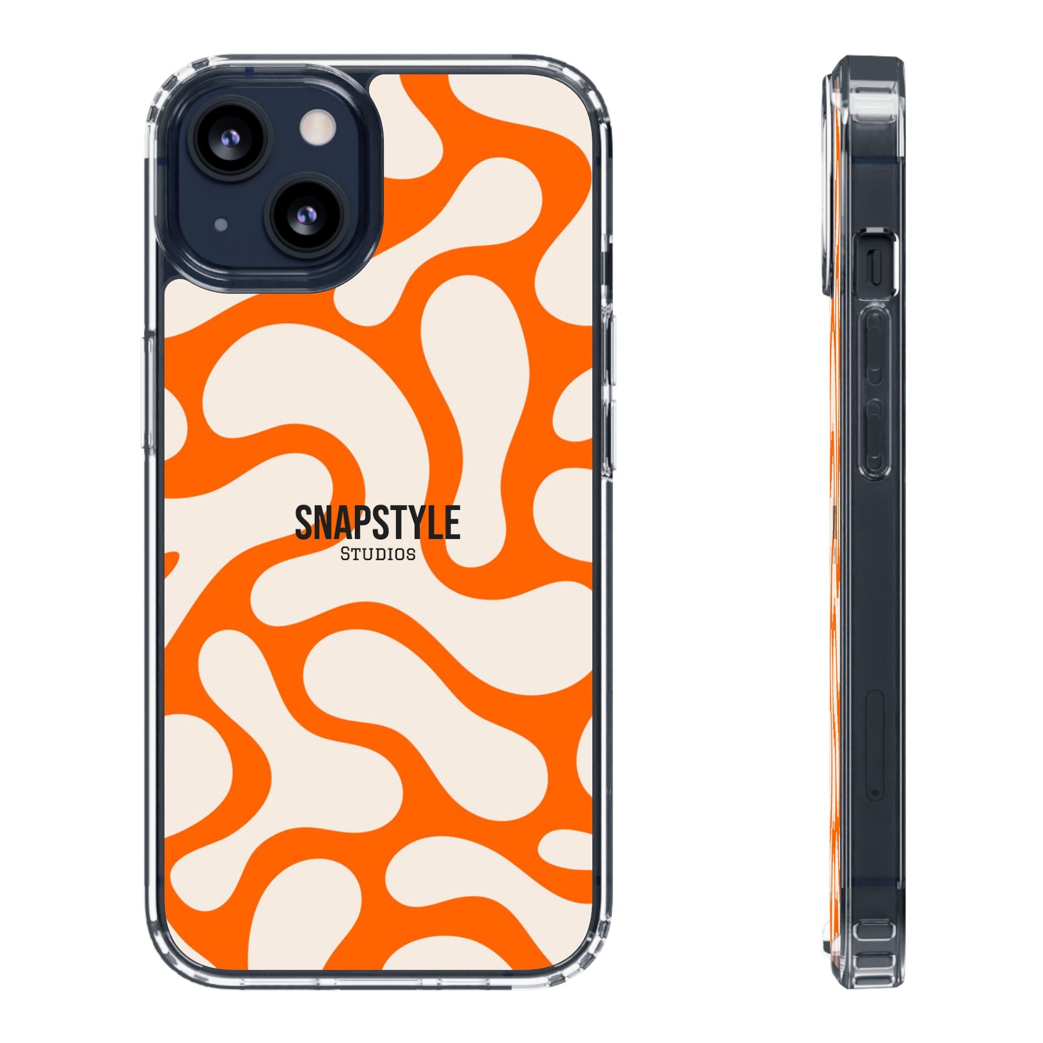 Clear Case — Retro Orange Swirl Phone Case with "SNAPSTYLE" Logo