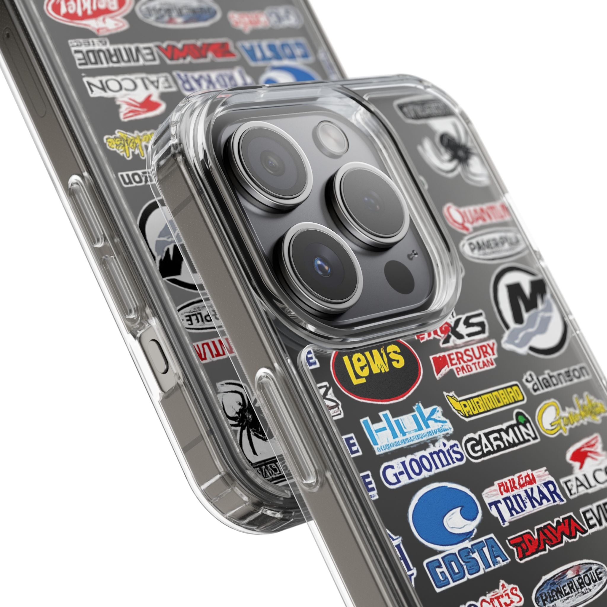 Clear Phone Case — Fishing Brand Sticker Collage Design