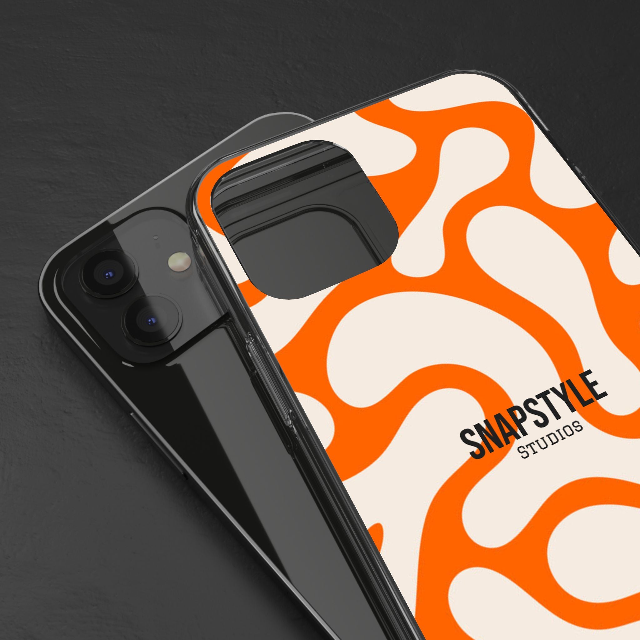 Clear Case — Retro Orange Swirl Phone Case with "SNAPSTYLE" Logo