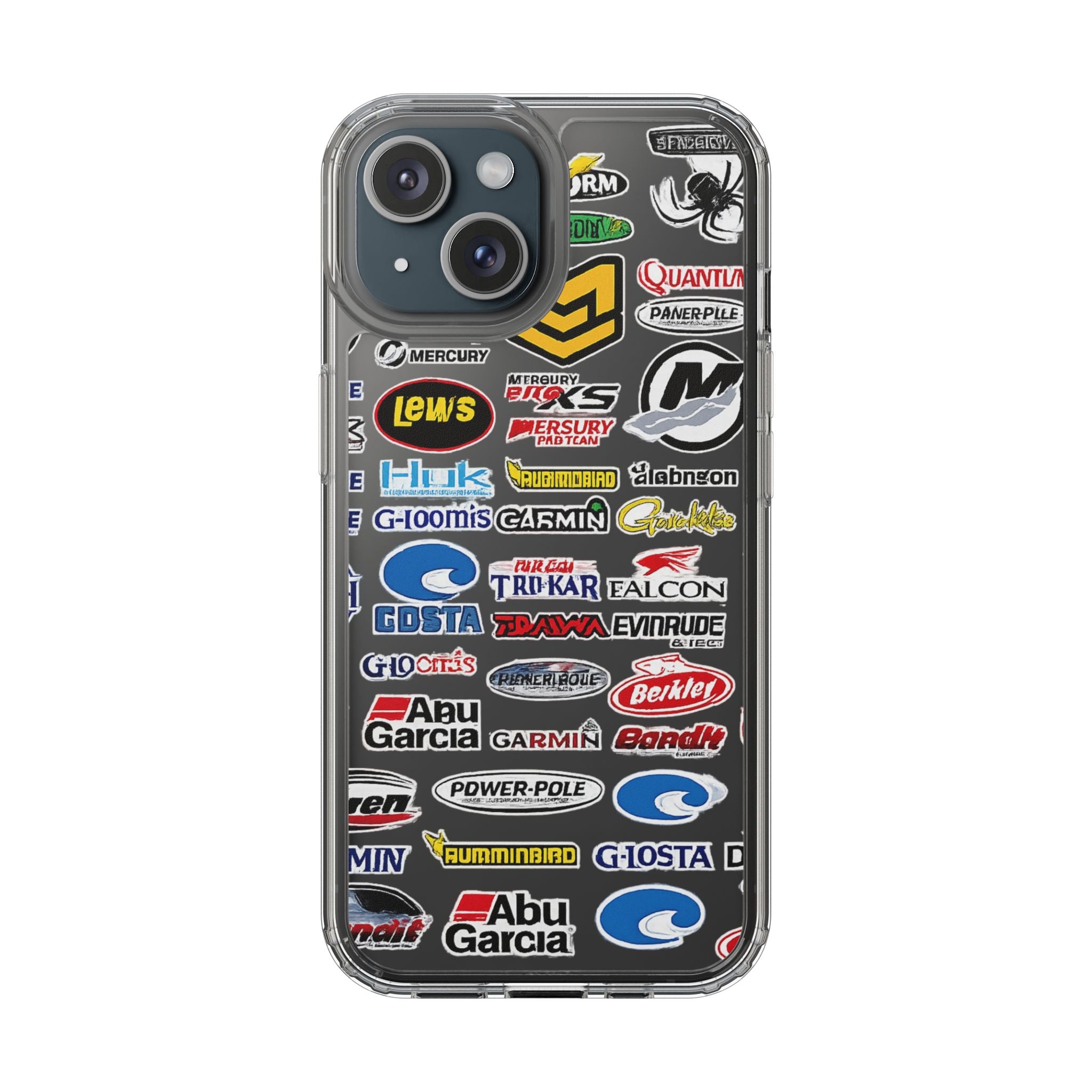 Clear Phone Case — Fishing Brand Sticker Collage Design