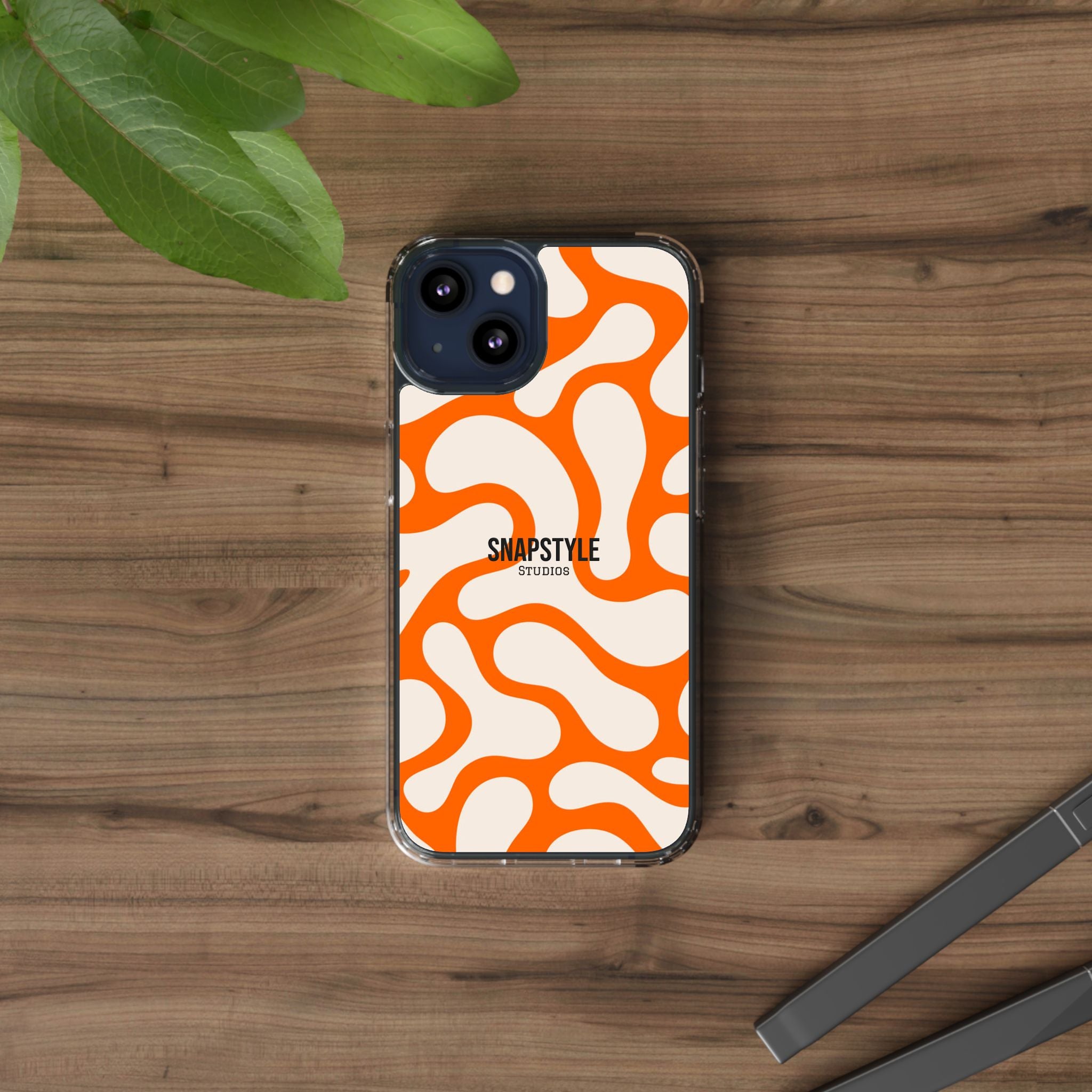 Clear Case — Retro Orange Swirl Phone Case with "SNAPSTYLE" Logo