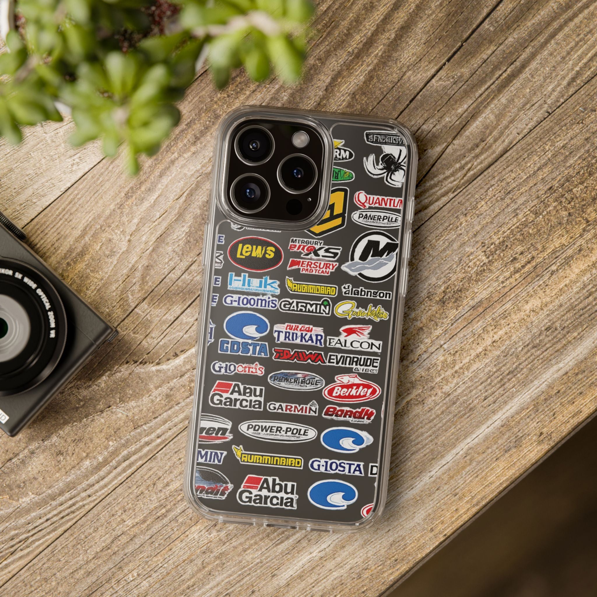 Clear Phone Case — Fishing Brand Sticker Collage Design