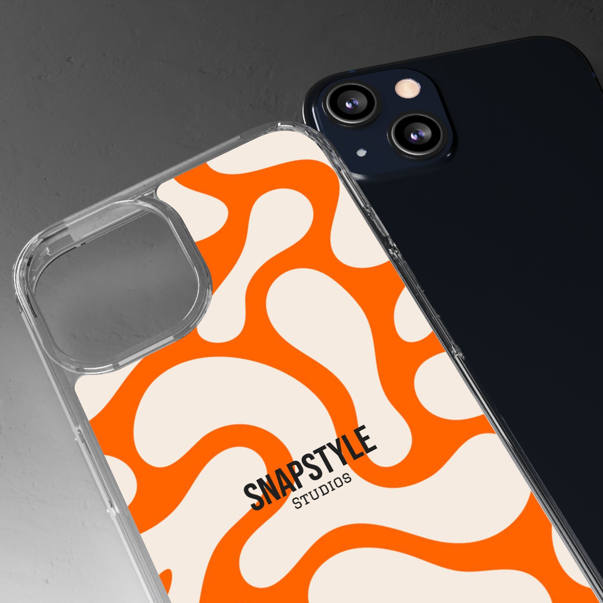 Clear Case — Retro Orange Swirl Phone Case with "SNAPSTYLE" Logo