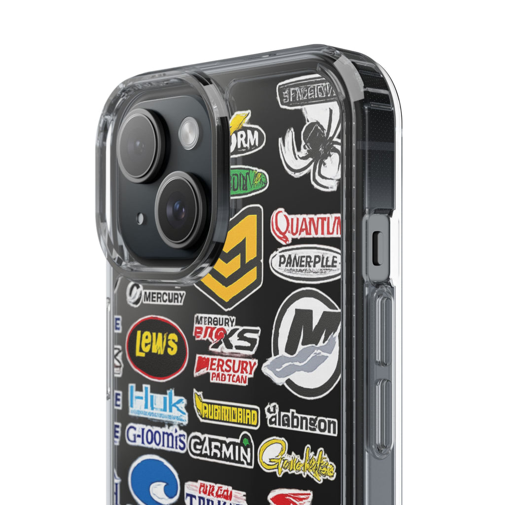 Clear Phone Case — Fishing Brand Sticker Collage Design