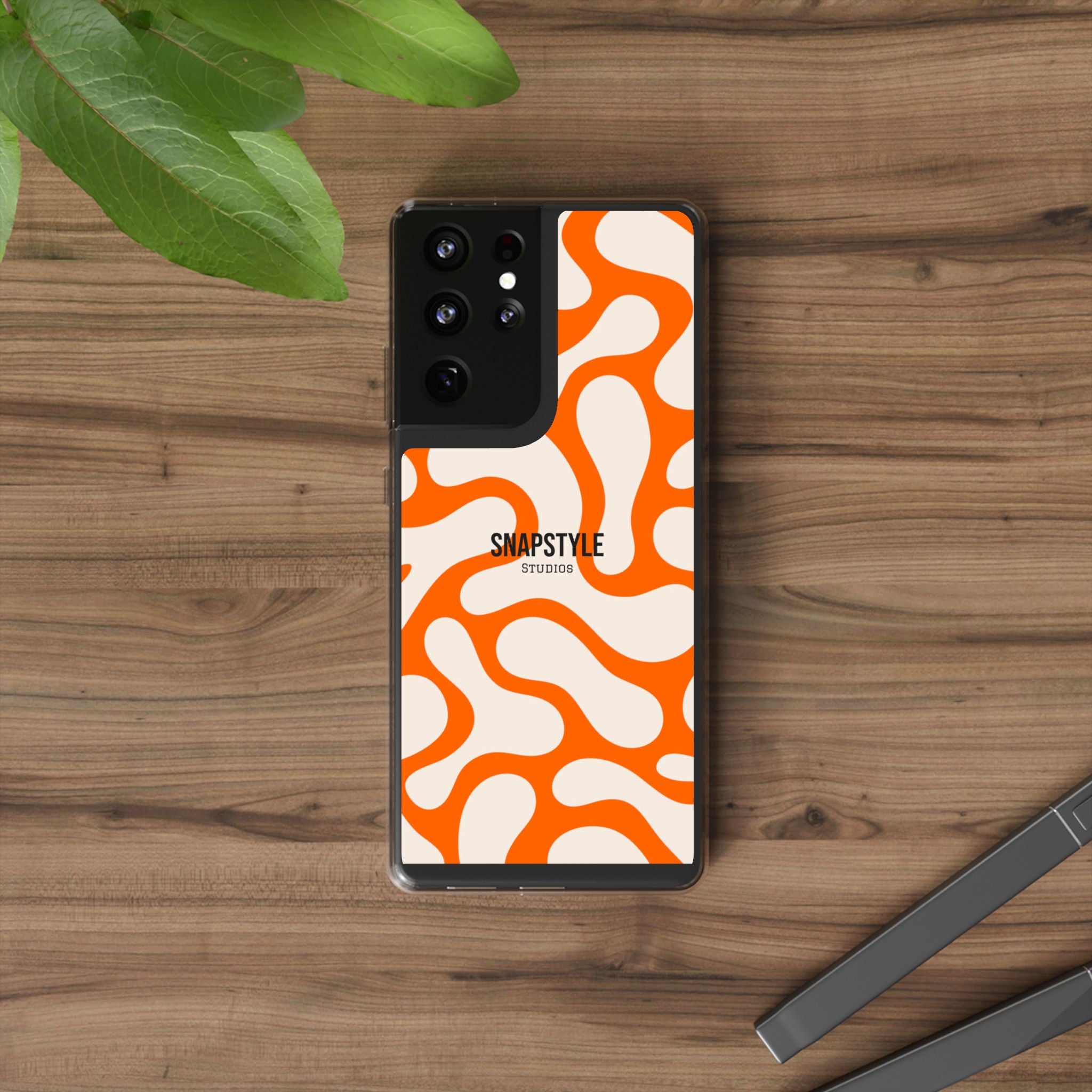 Clear Case — Retro Orange Swirl Phone Case with "SNAPSTYLE" Logo