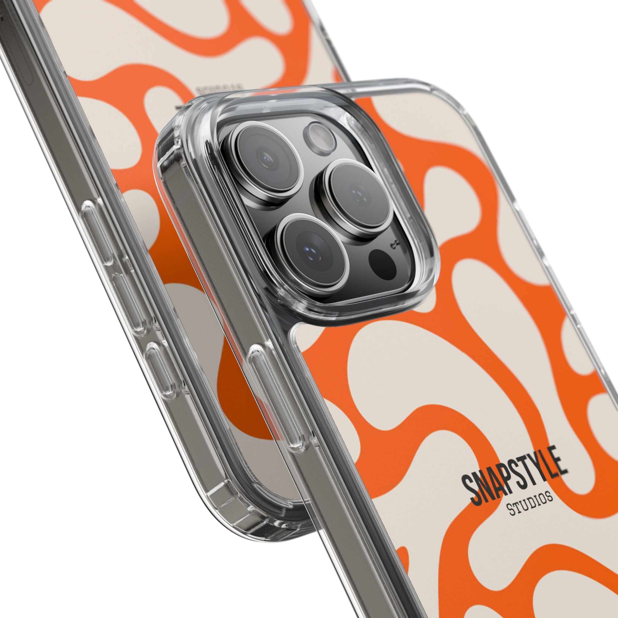 Clear Case — Retro Orange Swirl Phone Case with "SNAPSTYLE" Logo