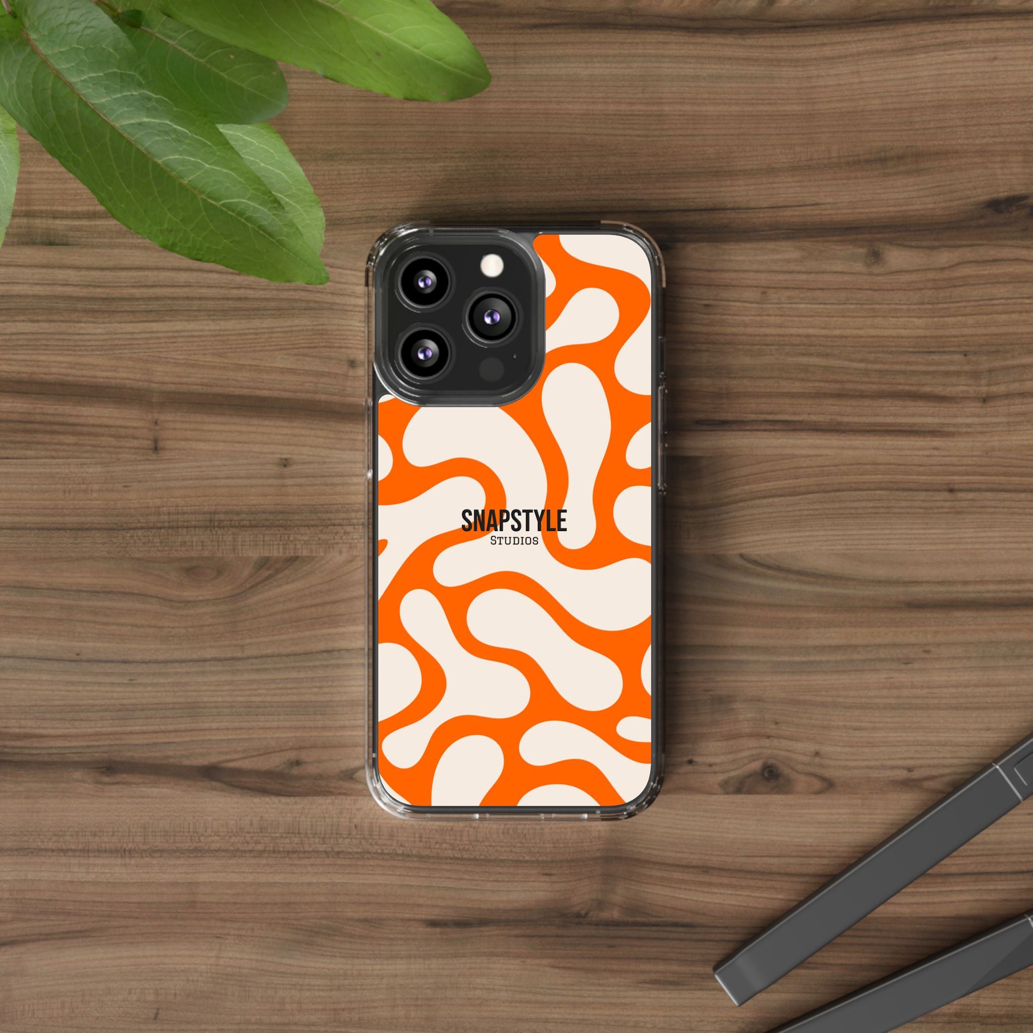 Clear Case — Retro Orange Swirl Phone Case with "SNAPSTYLE" Logo